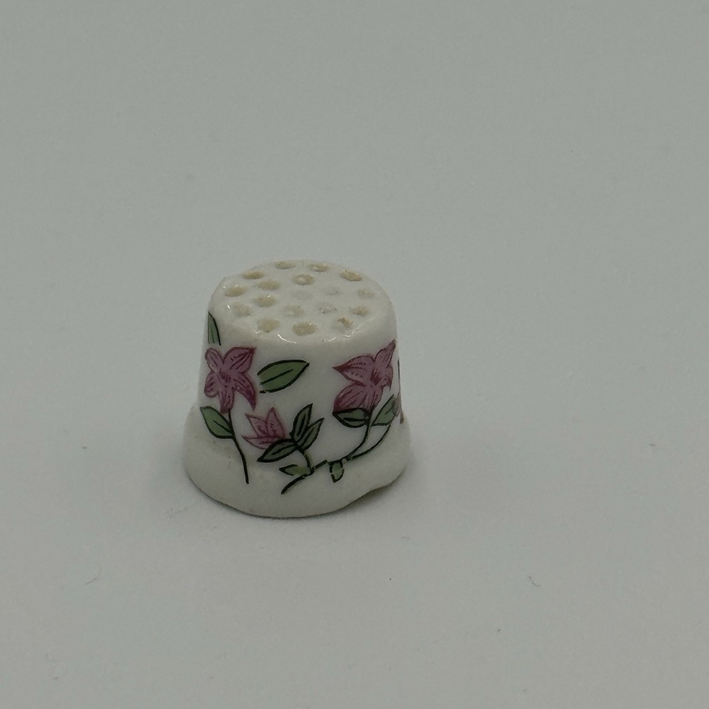 Vintage Small Porcelain Thimble Pink Flowers